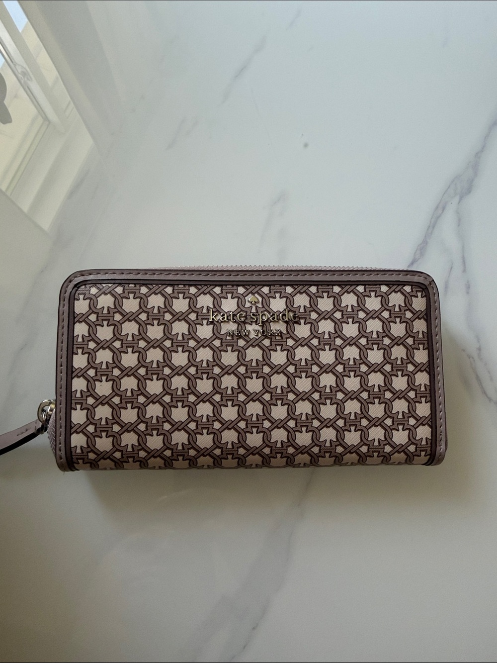 kate spade Beige and Brown Patterned Zip Wallet